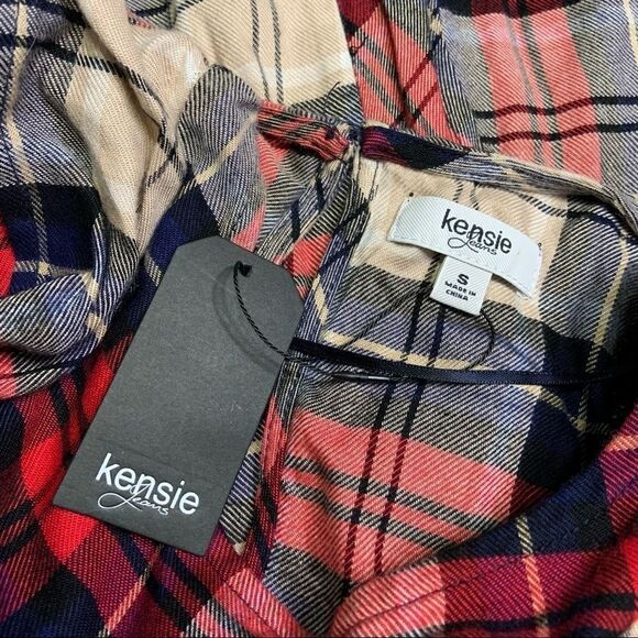 🆕 Kensie Plaid Bell Sleeve Ruffle Check Long Slv - Picture 4 of 9